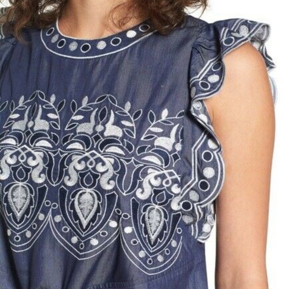 J.O.A. Women's Tie Front Blouse Top Blue - Picture 2 of 4